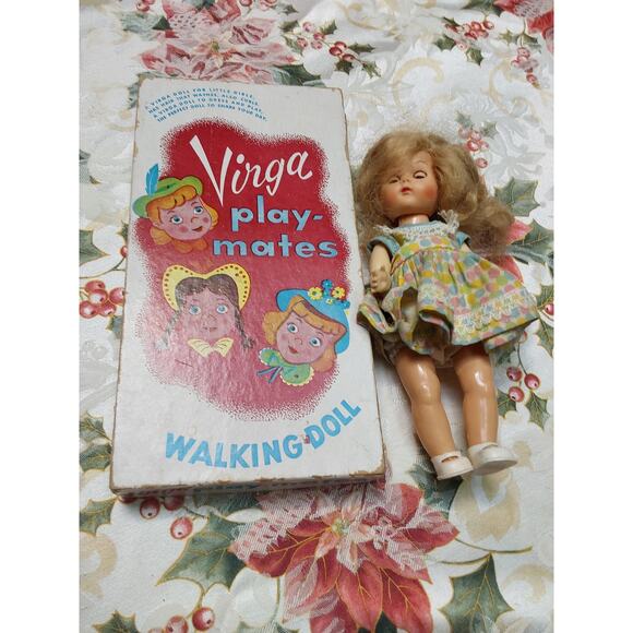 1950s Virga play mates walking doll in original clothes box  Polk a dot outfit - Picture 3 of 5